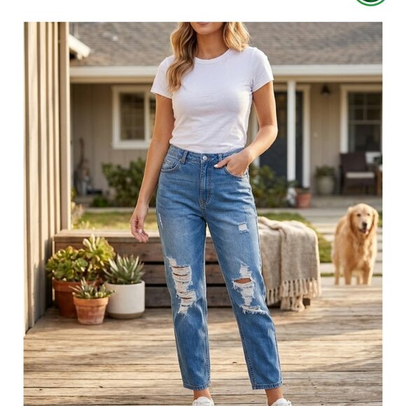 wild fable Pants - Wild Fable High Rise Mom Jeans with Distressed Rips Size 14